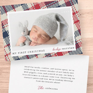 My First Christmas Modern Plaid Baby Photo Holiday Card
