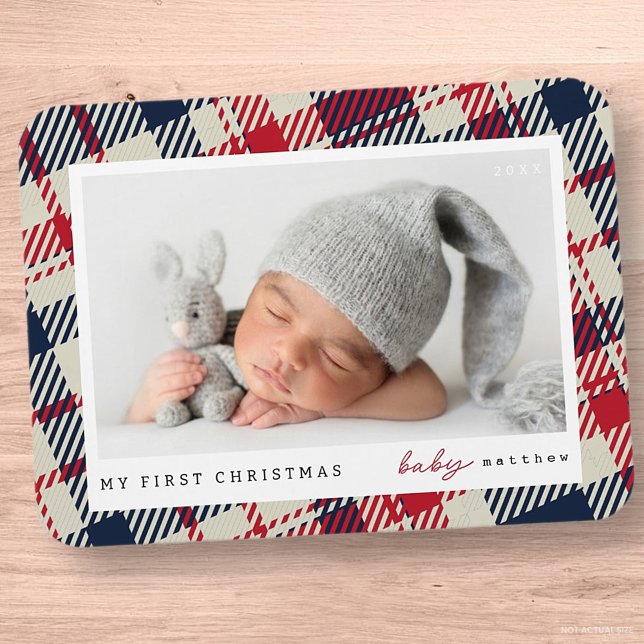 My First Christmas Modern Plaid Baby Photo Magnet (Creator Uploaded)
