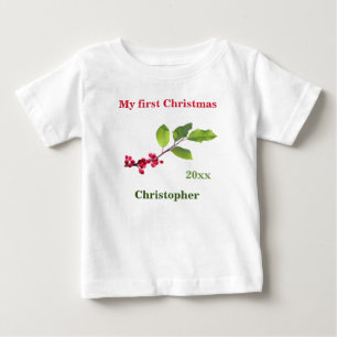 My first Christmas name date holly berry T-Shirt