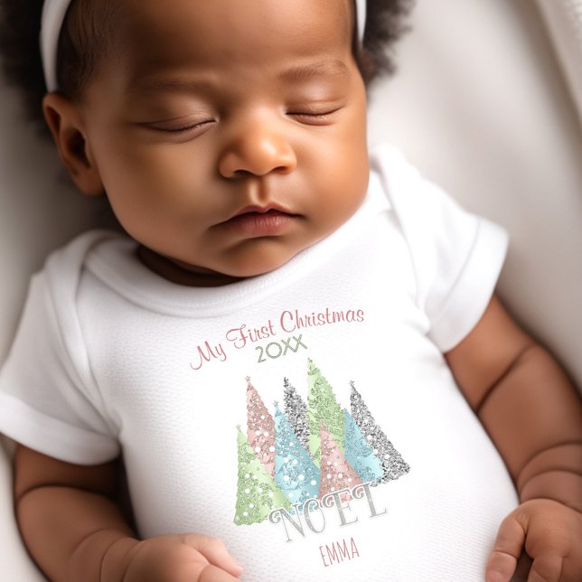 My First Christmas Name Pastel Noel Christmas Tree Baby Bodysuit (My First Christmas Name Pastel Noel Christmas Tree Baby Bodysuit)