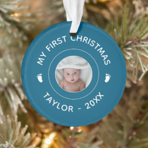 My First Christmas Name Photo Newborn Baby Feet Ornament
