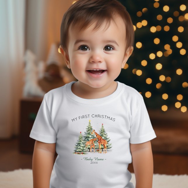 My first Christmas Name Year Cute Giraffe  Baby T-Shirt (Creator Uploaded)