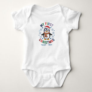 My first Christmas Name Year cute penguin Baby Bodysuit