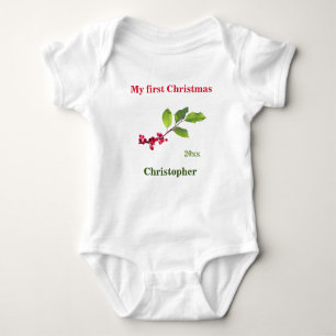 My first Christmas name year holly berry T-Shirt Baby Bodysuit