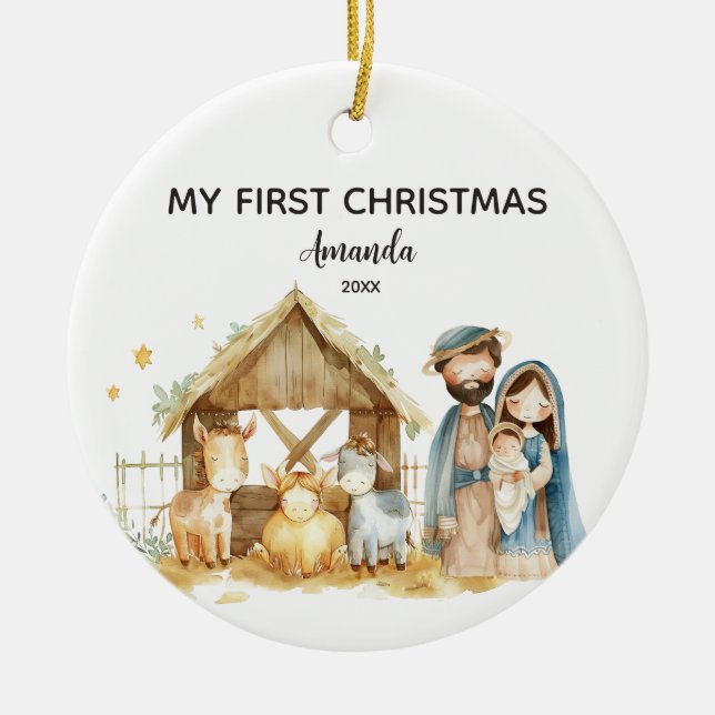 My First Christmas Nativity Family Personalised Ceramic Ornament (Front)