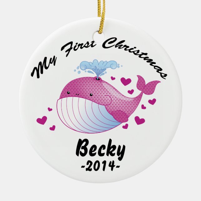 My First Christmas Ornament - Baby girl - whale (Front)