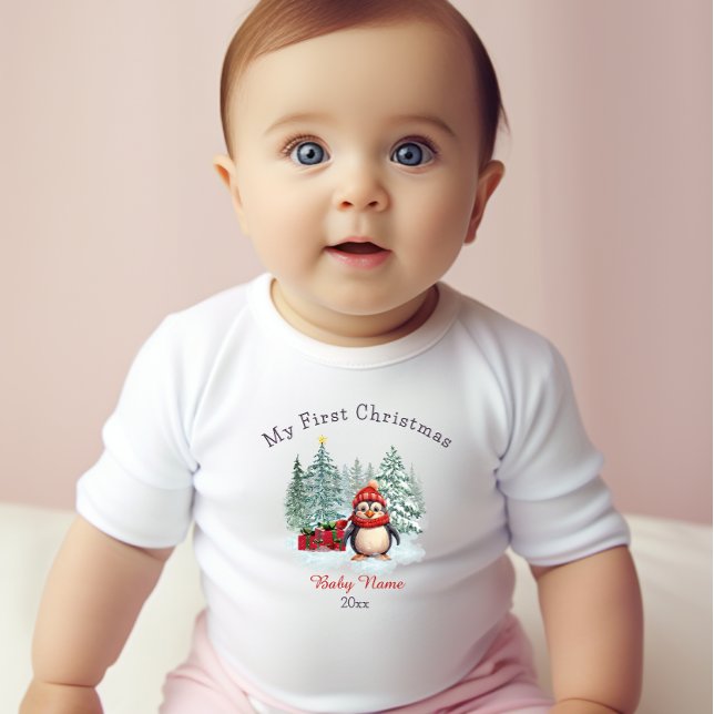 My First Christmas Penguin Custom Name Keepsake Baby Bodysuit (Creator Uploaded)