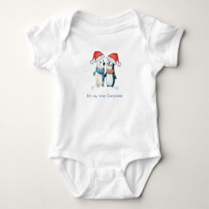 My First Christmas Penguin Hugging - Cute Baby Bodysuit