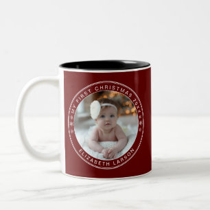 My First Christmas Personalised Baby Photo Red Two-Tone Coffee Mug