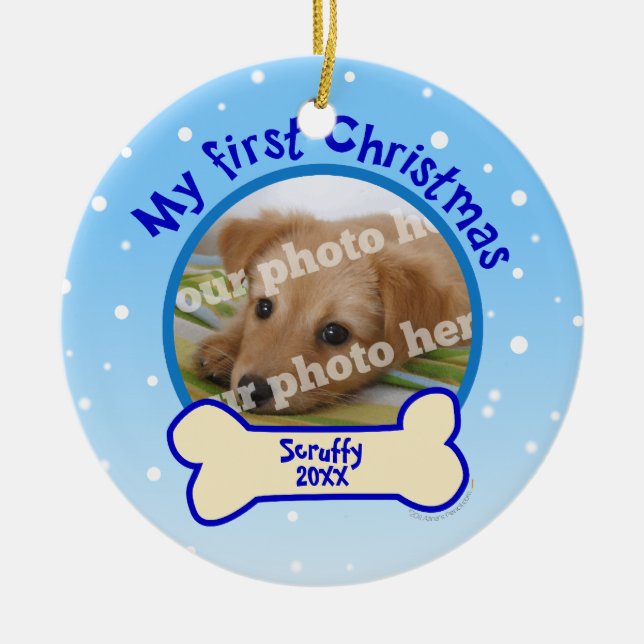 My First Christmas Personalised Photo Dog Ornament (Front)