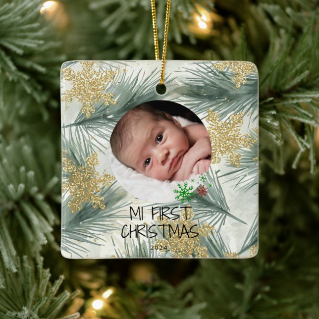 My First Christmas – Personalized Baby Photo Ceramic Ornament (Tree)