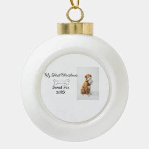 My first Christmas pet animal photo name year bone Ceramic Ball Christmas Ornament