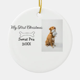 My first Christmas pet animal photo name year bone Ceramic Ornament