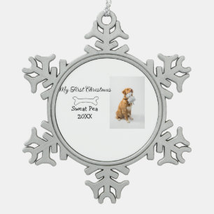 My first Christmas pet animal photo name year bone Snowflake Pewter Christmas Ornament