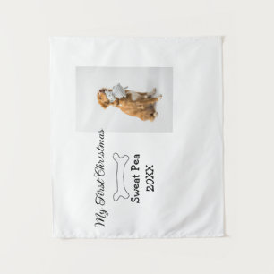 My first Christmas pet animal photo name year bone Tapestry