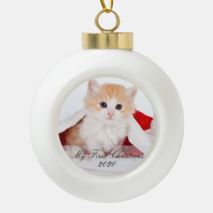 My First Christmas Pet Photo Ceramic Ball Christmas Ornament