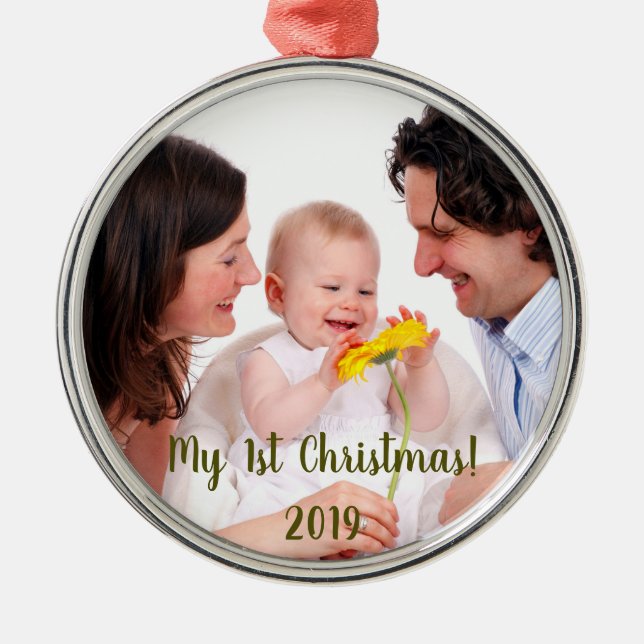My First Christmas Photo Christmas Metal Ornament (Front)