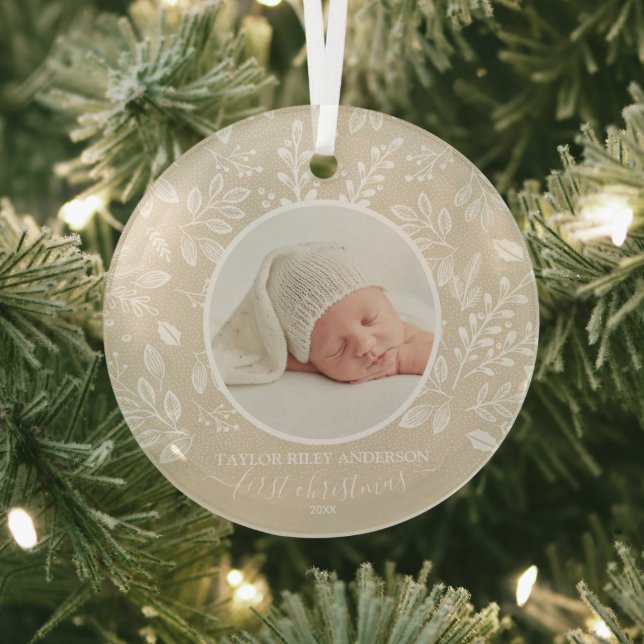 My First Christmas Photo Ivory Glass Tree Decoration (Insitu)