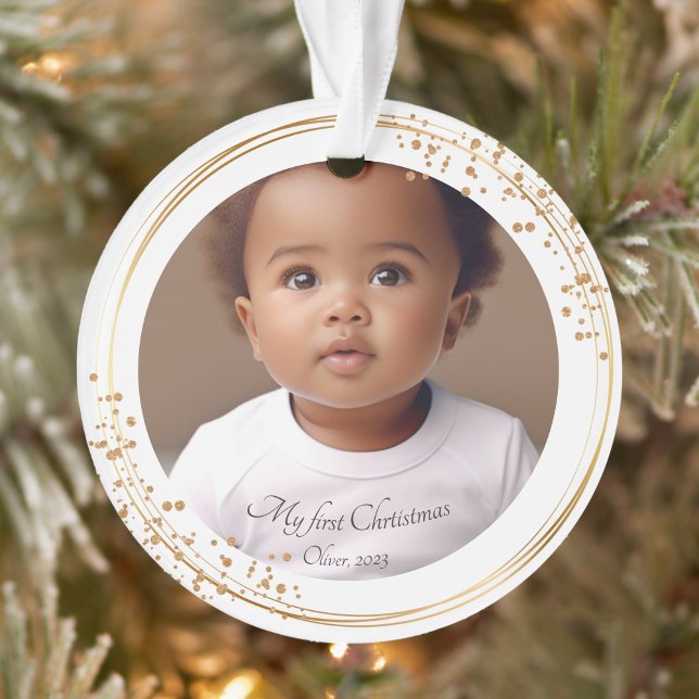 My First Christmas Photo Name Glitter Custom Ornament (Creator Uploaded)