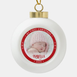 My First Christmas Photo Red Ceramic Ball Ornament