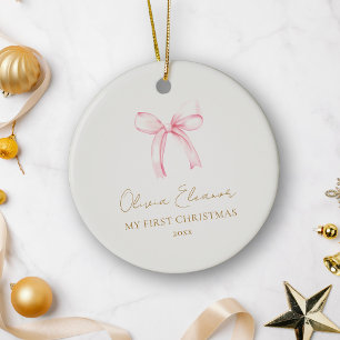 My First Christmas Pink Bow Baby Girl Keepsake Ceramic Ornament
