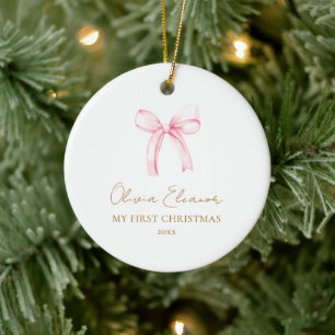 My First Christmas Pink Bow Baby Girl Keepsake Ceramic Ornament