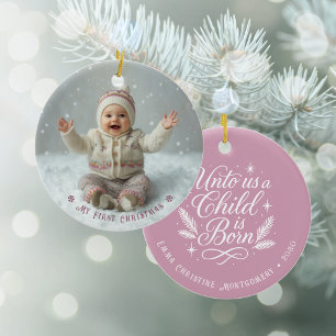 My First Christmas Pink Personalised Photo Ceramic Ornament