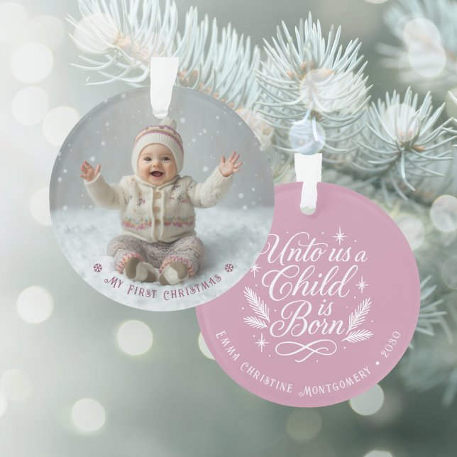 My First Christmas Pink Personalized Photo Ornament (My First Christmas Pink Personalized Photo Ornament (front and back))