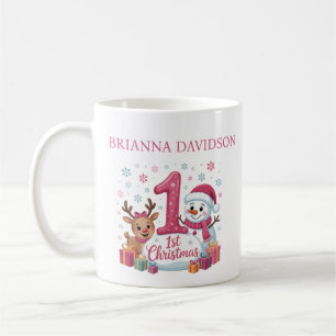 My First Christmas Pink Photo Personalised Name  Coffee Mug