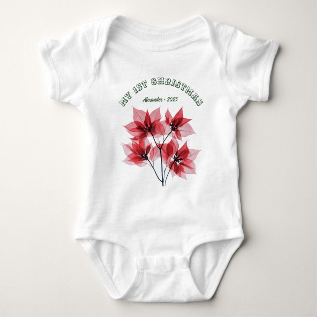 My First Christmas Poinsettia - Baby Name  Baby Bodysuit (Front)