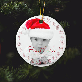 My First Christmas Print Personalised Baby Photo Ceramic Ornament