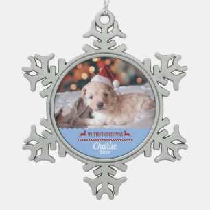 My First Christmas Puppy Custom Photo Snowflake Pewter Christmas Ornament