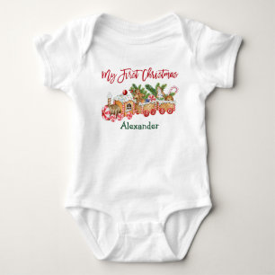 My First Christmas Red Candy Gingerbread Train Baby Bodysuit