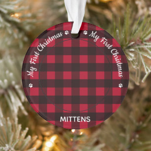My First Christmas Red Plaid Cat Kitten Pet Photo Ornament
