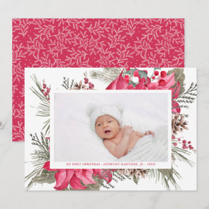 My First Christmas Red Poinsettia Baby Photo Holiday Card