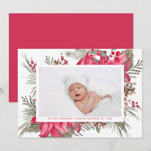 My First Christmas Red Poinsettia Baby Photo Holiday Card