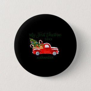 My First Christmas Red Truck Candy Canes Gray Baby 6 Cm Round Badge