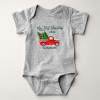 My First Christmas Red Truck Green Script Grey