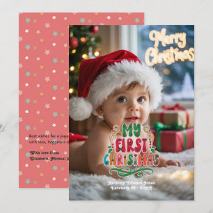 "My First Christmas" Retro Baby Photo Holiday Card