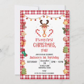 My First Christmas, Rudolph Reindeer Birthday Invitation