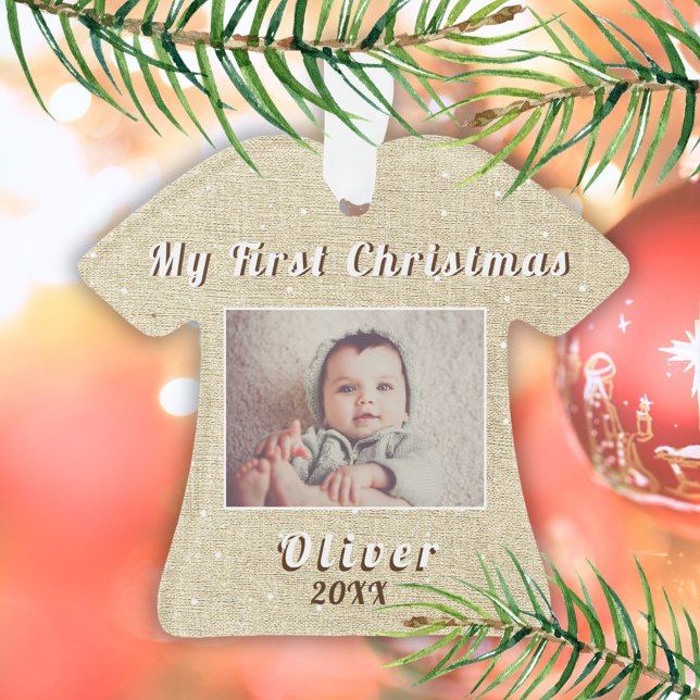 My First Christmas Rustic Baby Photo Ornament (Creator Uploaded)