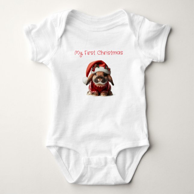 My First Christmas Santa Bunny Baby Bodysuit (Front)