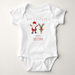 My First Christmas Santa Claus Reindeer Baby Bodysuit