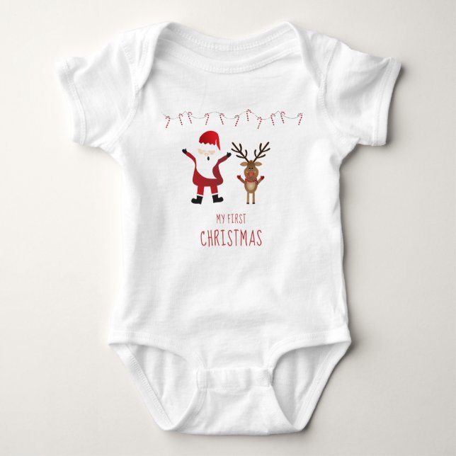 My First Christmas Santa Claus Reindeer Baby Bodysuit (Front)