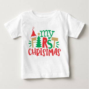 My First Christmas Santa Hat Tree Red Green Baby T-Shirt
