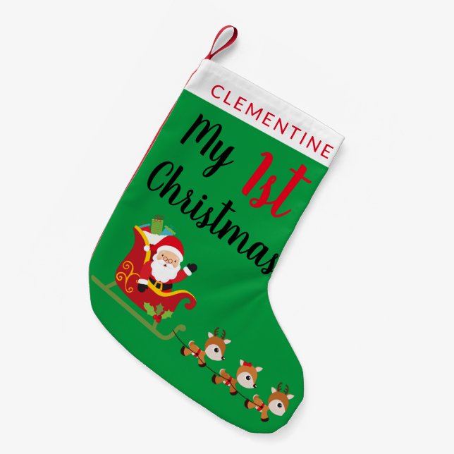 My First Christmas | Santa Reindeer Holiday Small Christmas Stocking (Front (Hanging))