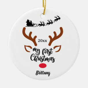 My First Christmas Santa Sleigh Reindeer Keepsake Ceramic Ornament