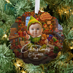 My First Christmas Santas Little Helper Photo Tree Decoration Card