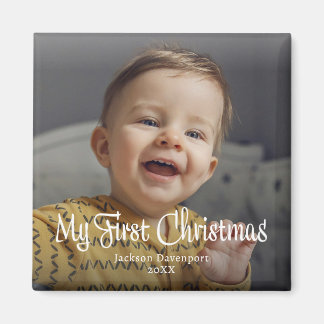 My First Christmas Script Photo Baby Name Year Magnet
