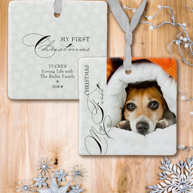 My First Christmas Script Vertical Photo Snowflake Ceramic Ornament (Creator Uploaded)